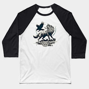 Retro Vintage Wolf and Raven Baseball T-Shirt